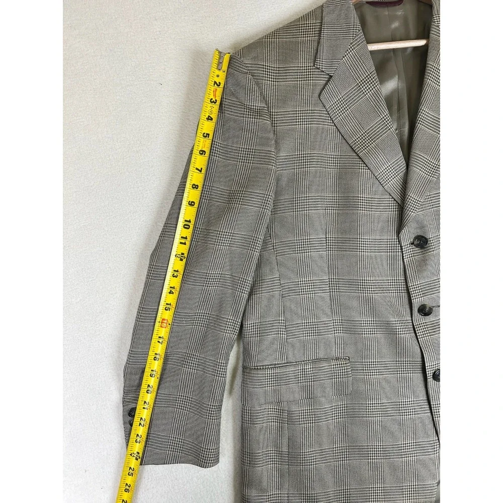 Hart Schaffner Marx Blazer Men's 42R Beige Plaid Check 3 Button Suit Jacket Wool